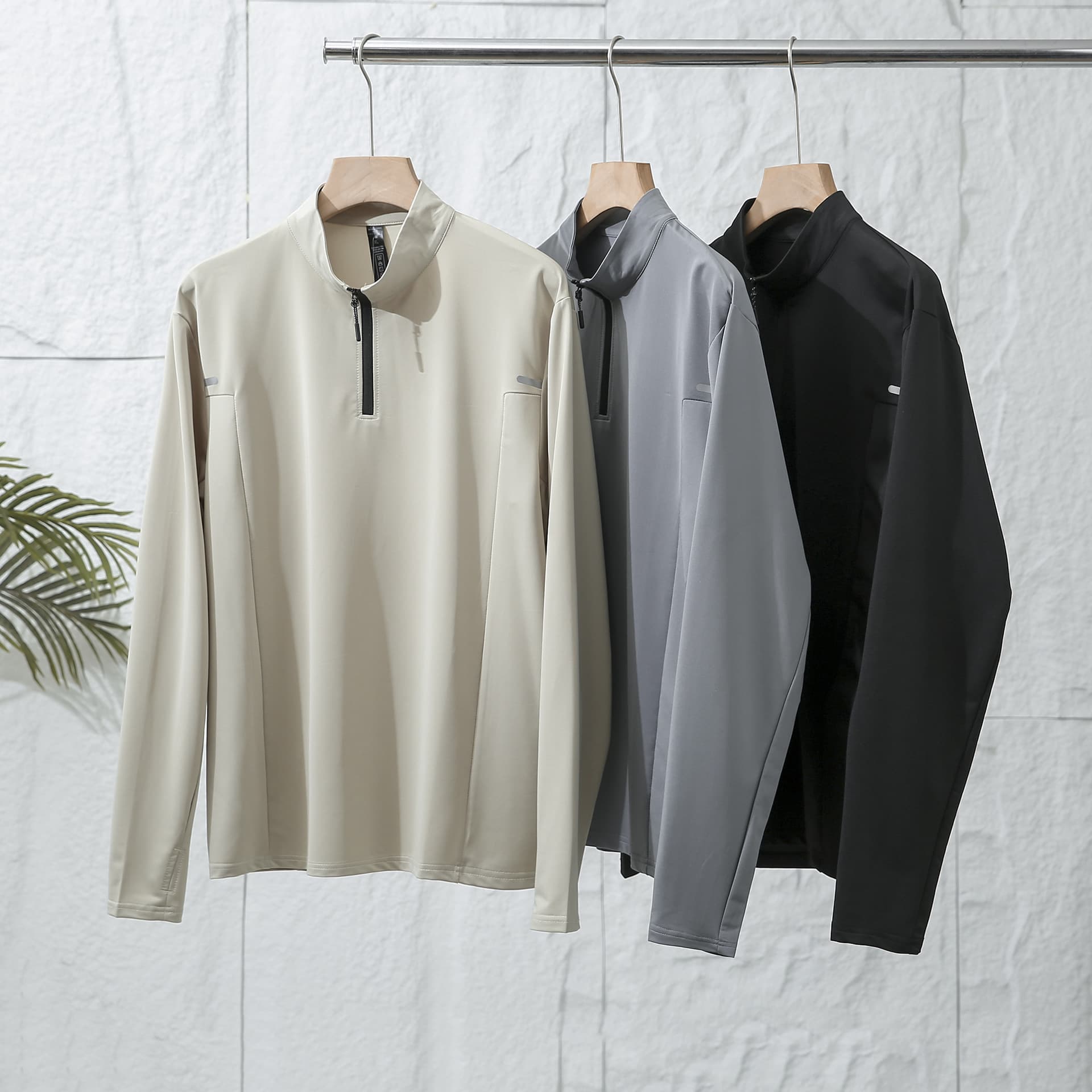 24 Urban Outdoor Autumn New Sports Leisure Half-Zip Stand Collar Quick-Dry Long Sleeve T-Shirt Base Layer Sweater