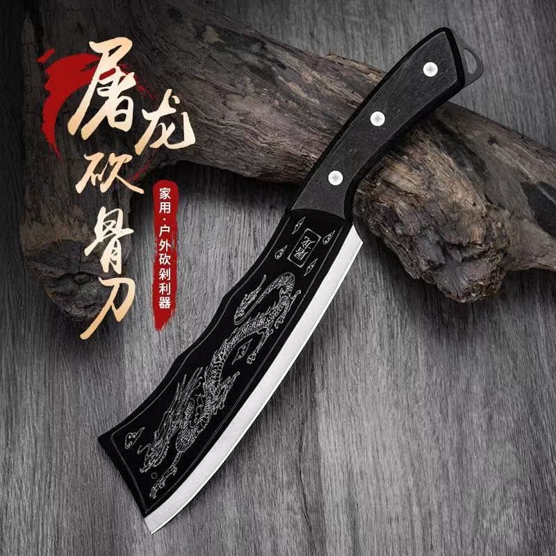 Stainless Steel Dragon Pattern Forged Dragon-Slaying Bone Chopper, Outdoor Camping Cooking Bushcraft Wood and Bone Cutting Tool, TikTok Viral Hit