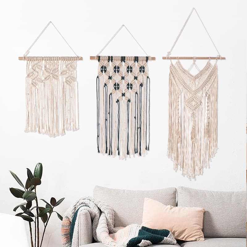Bohemian Woven Tapestry Handmade Wall Decor Bedroom Living Room Cotton Fabric Hanging Curtain Privacy Screen Partition