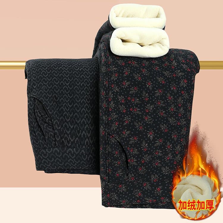 Middle-Aged and Elderly Warm Pants Women Fleece-Lined Thick Mom Cotton Pants Grandma Autumn/Winter High-Waist Elderly Thick Cotton Trousers