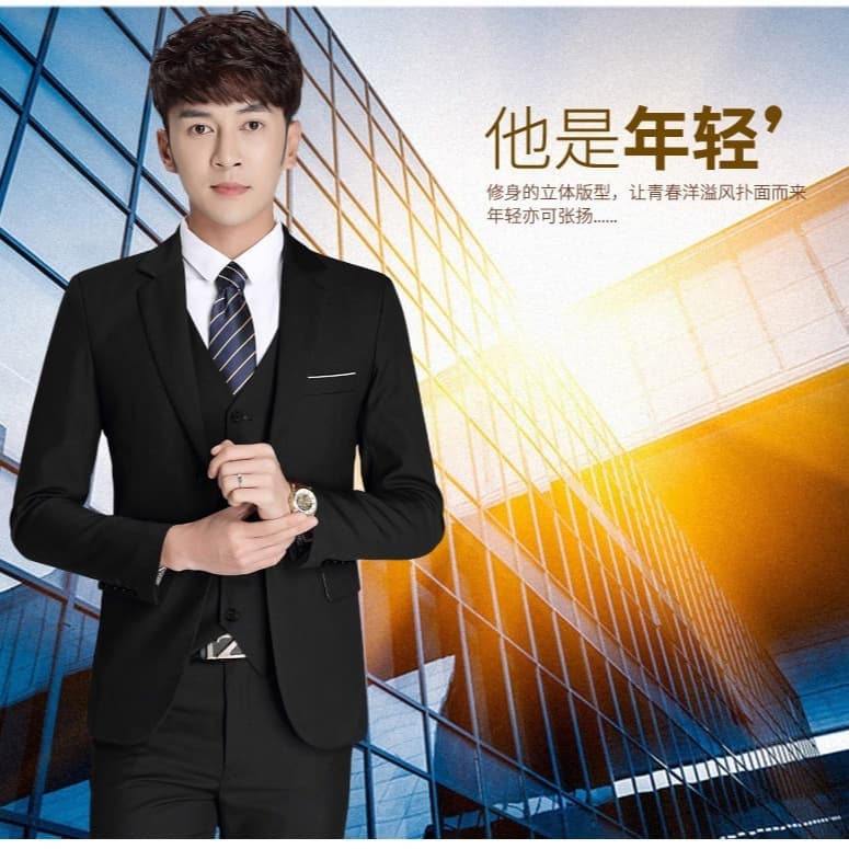 05 Manufacturer Men's Suit Three-Piece Set Business Formal Wear Youth Slim Fit Light Business