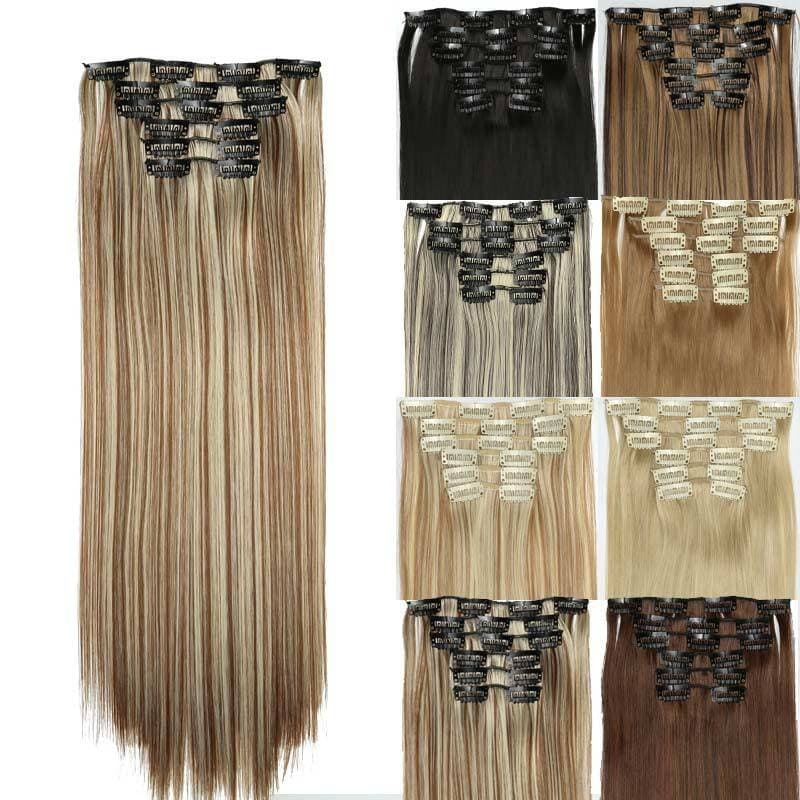 Cross-border 6-Piece Hair Extensions Matte High-Temperature Wire Clip Hair 16 Clip 6-Piece Long Straight Hair Extensions Women's Hair Piece