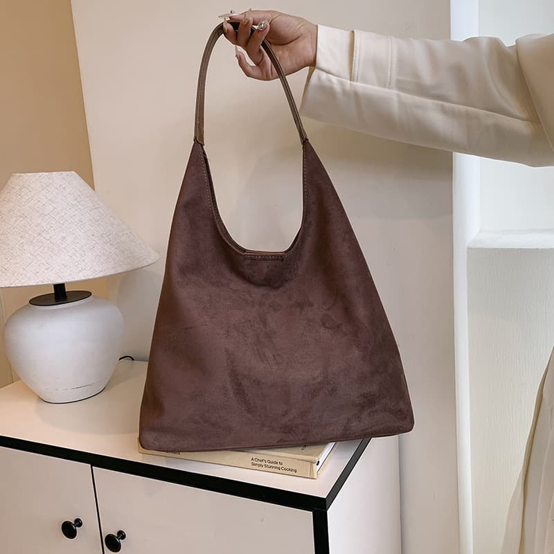 Cross-border suede mother-in-law tote bag new retro high-end armpit bag student large-capacity commuter bag