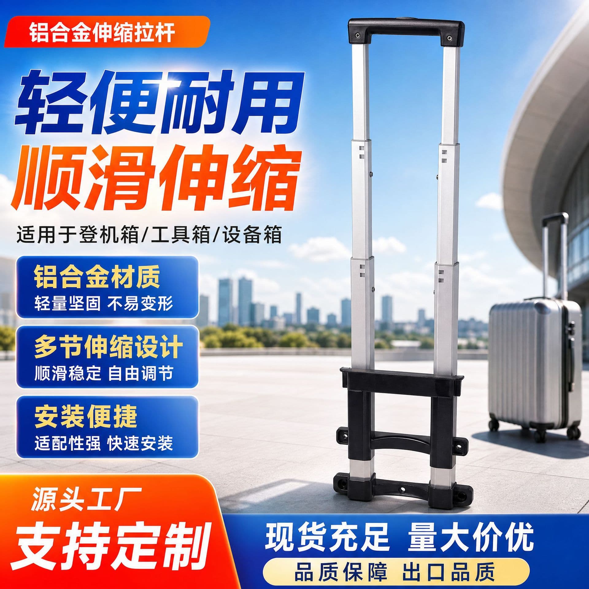 Aluminum Alloy Telescopic Handle for Luggage Tool Box Accessories Multi-Section Retractable Handle for Carry-On Case Customizable