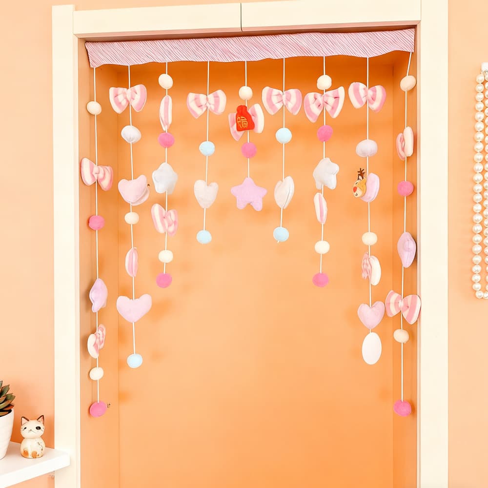 Pink Cloud Shell Girl Heart Door Curtain Partition Curtain White Cloud Room Decoration Children's Bedroom Closet Classroom Curtain