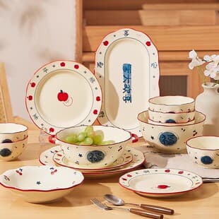 Jingdezhen Ceramic Tableware Vintage Style Home Ceramic Bowls Plates Dishes Set