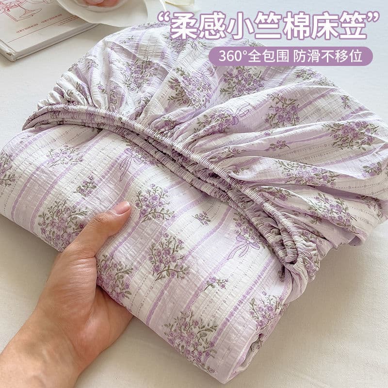 Skin-friendly floral fitted sheet Xiaozhu cotton super soft all-season all-inclusive mattress dust cover single student dormitory fitted sheet