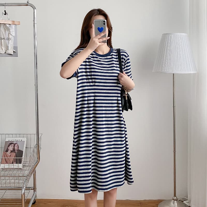 9163 Maternity Nursing Nightgown Summer Short Sleeve Loose Thin Dress Postpartum Breastfeeding Clothes