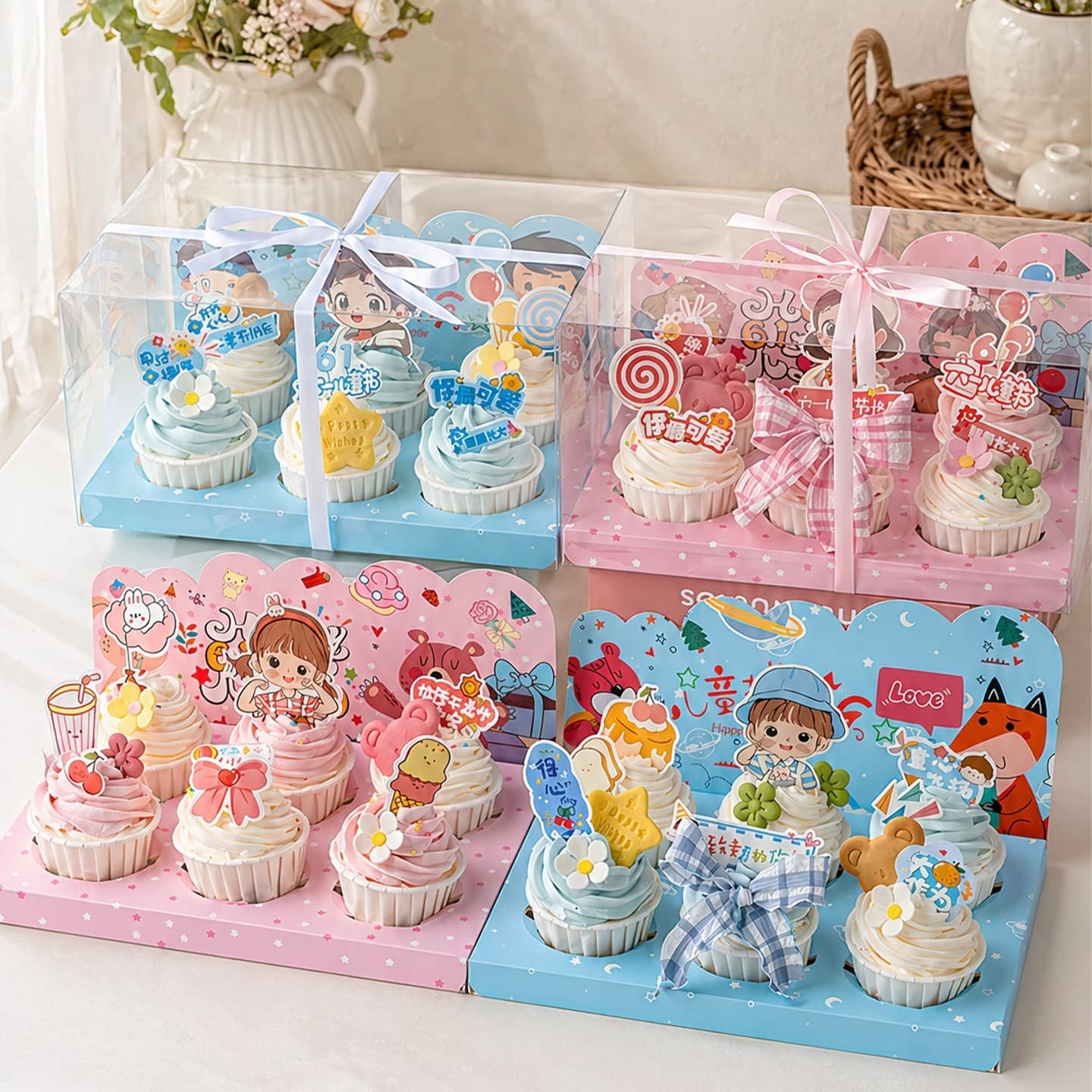 Happy Children's Day cupcake decoration transparent packaging box cartoon boy girl 61st party insert card