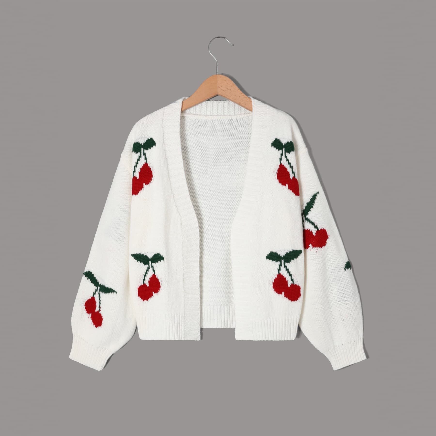2025 New Cherry Pattern V-Neck Cardigan Girls Knitted Outerwear Spring/Autumn Cross-Border Bestseller