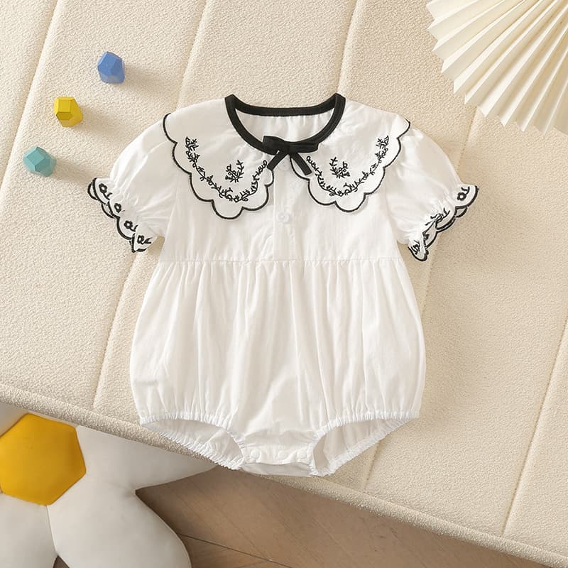 Summer fashionable and cute girls' short-sleeved pullovers with rivet collars and rompers, toddler jumpsuits, thin ones for girls