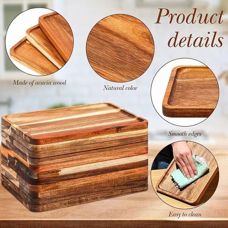 Solid Wood Irregular Bread Tray, Acacia Wood Tray for Fruit, Tableware, Tea Tray, Square Wooden Serving Tray