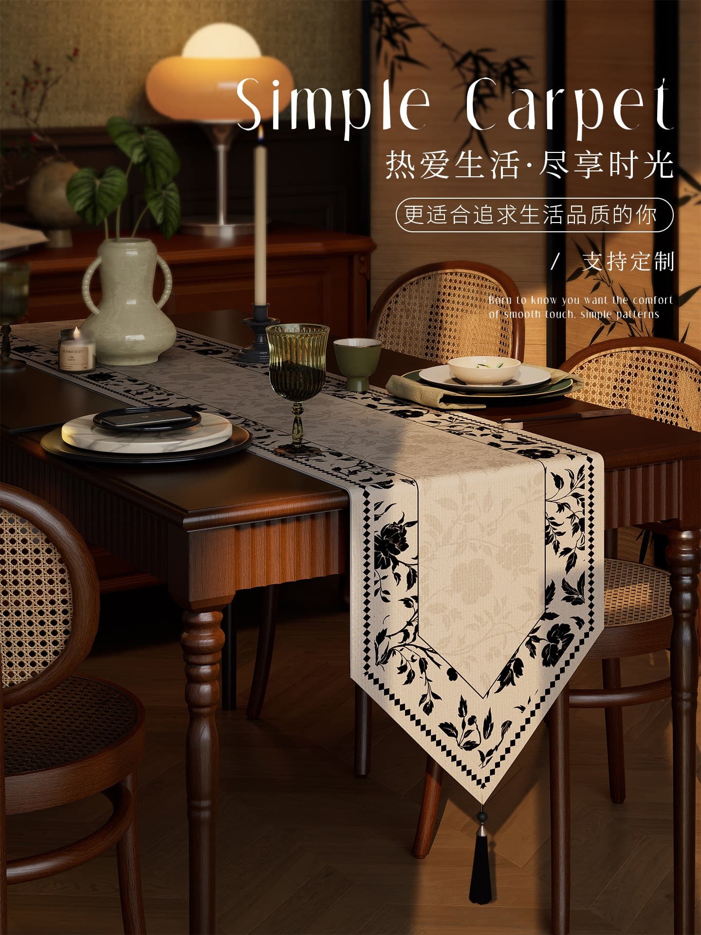 Medieval style table runner French retro light luxury table runner cloth long coffee table tablecloth TV cabinet side cabinet cover F^