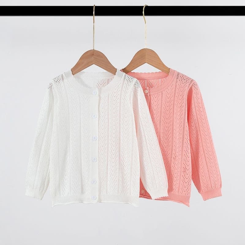 2026 Summer Baby Thin Knit Cardigan for Girls, Hollow-Out Sun Protection Jacket, Children's Air Conditioning Shirt
