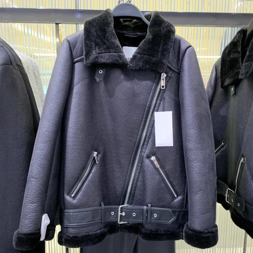 Women's Black Faux Leather Fur Motorcycle Jacket Coat Autumn Winter New Loose Brand None Thickened Full Sleeve Collar Jumper