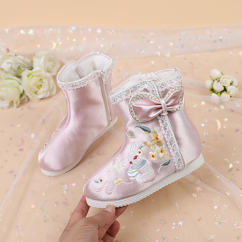 【Tuxi】2023 Winter New Style Hanfu Boots for Girls Fleece-lined Boots Chinese-style Embroidered Shoes Ancient Costume Children's Boots