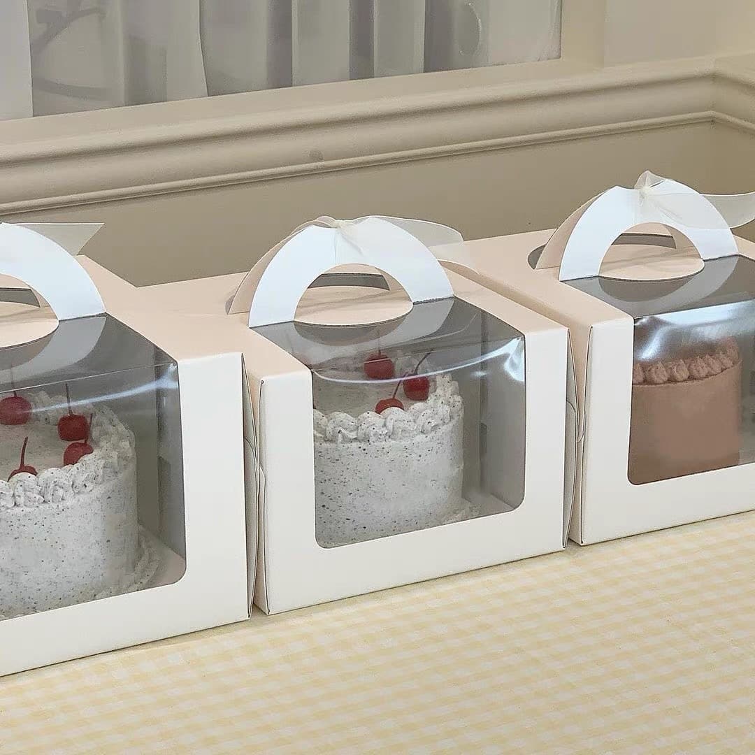 Baking packaging portable pastry window box wholesale 6 inches 8 inches 10 inches pure white birthday cake box dessert box