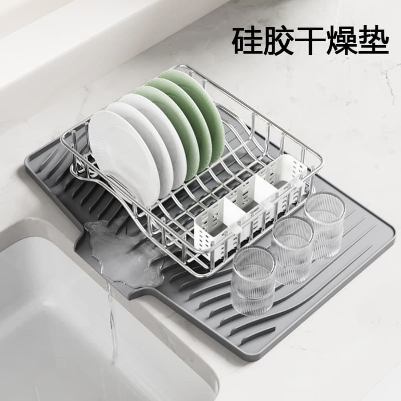 Amazon Kitchen Counter Silicone Drying Mat Silicone Dish Draining Mat Tableware Heat Insulation Sloped Drainage Board