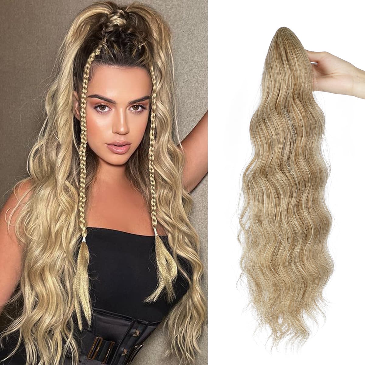 Claw Clip Water Wave Short Ponytail Hair Extension for Women, Fluffy Natural Long High Ponytail, Stock Available