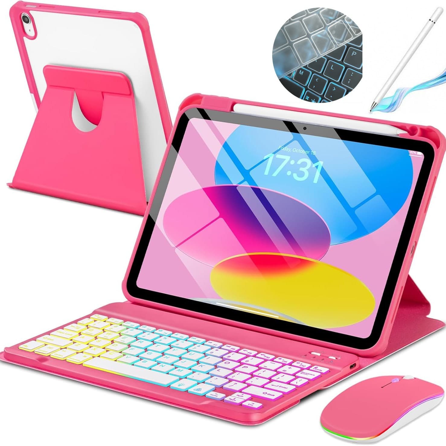 Cross-border applicable ipad A16 protective case 360° rotating acrylic 10th generation upper pen slot Bluetooth keyboard leather case