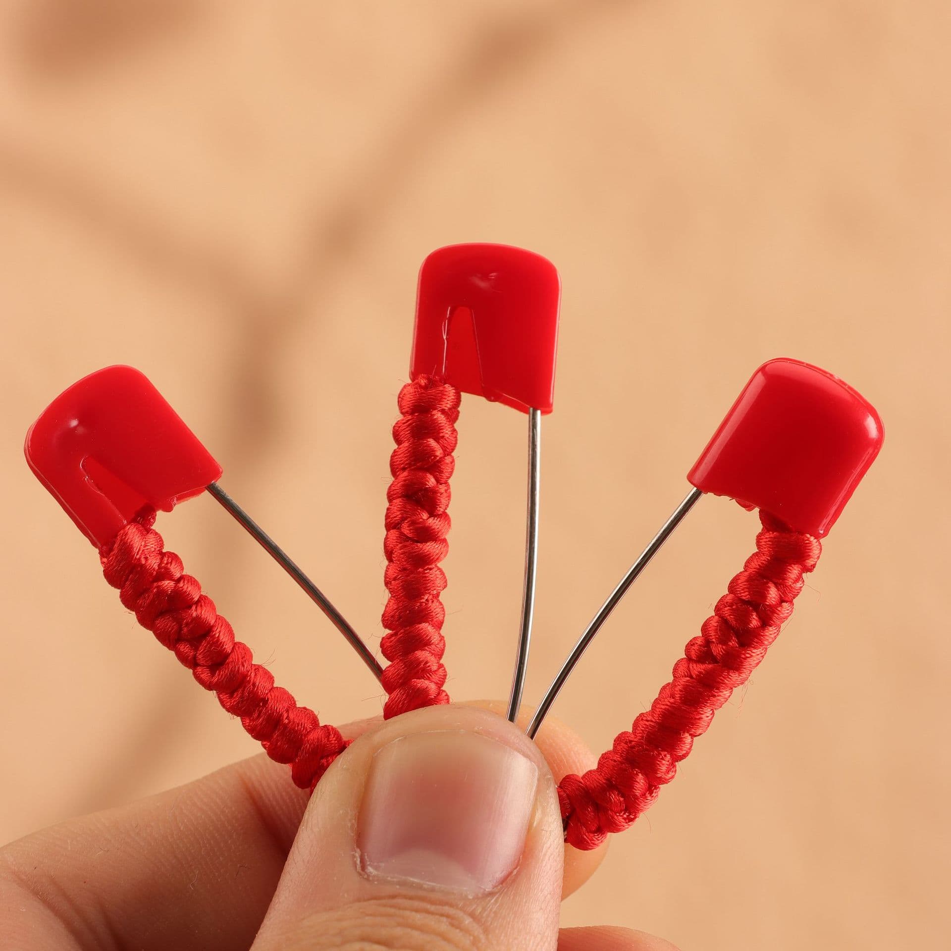 Zodiac Year Handwoven Red String Brooch Amulet Peace Calming Children Baby Safety Pin DIY