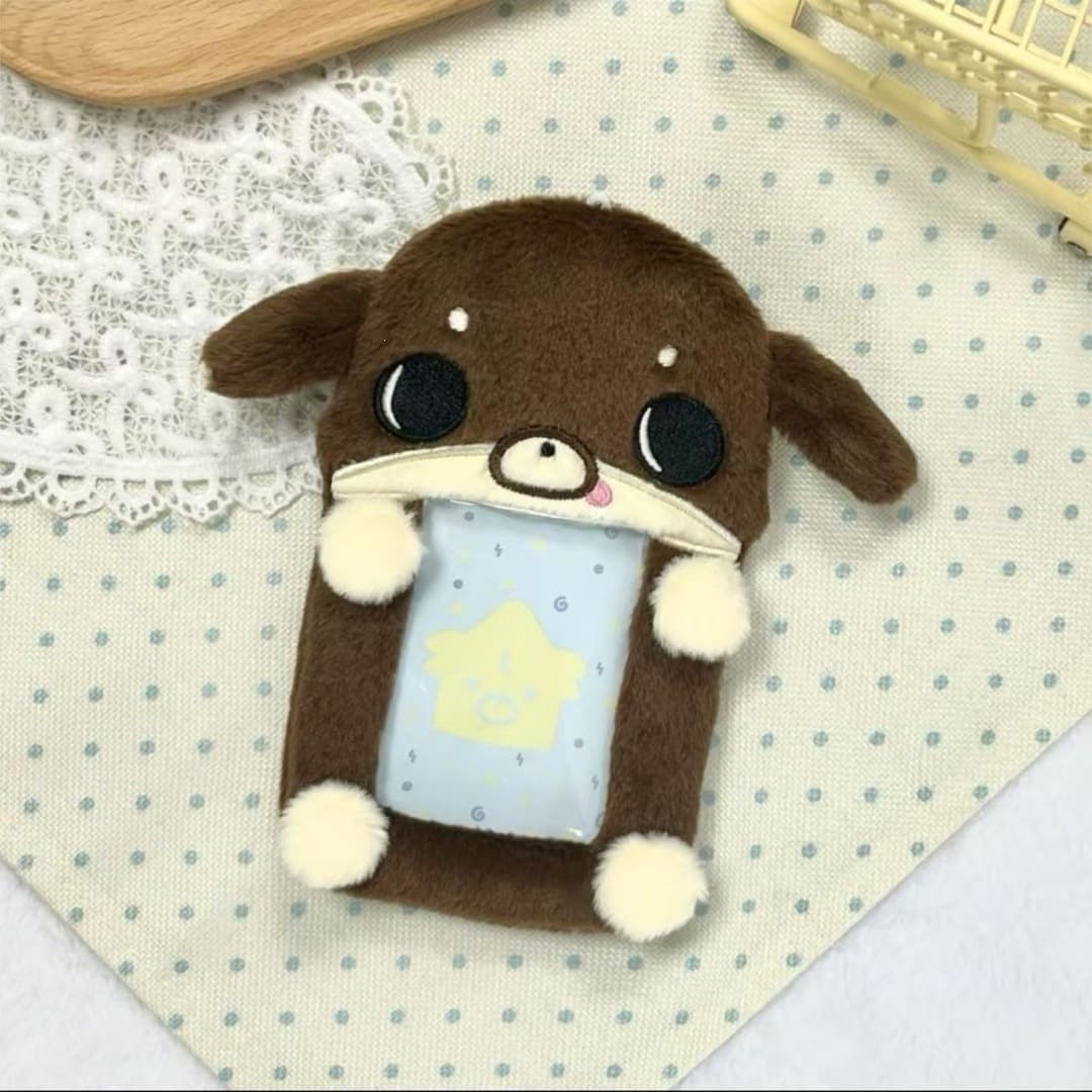 Chocolate Chihuahua Plush Card Holder Cute 3-Inch Idol Photocard Polaroid Storage Protective Backpack Pendant