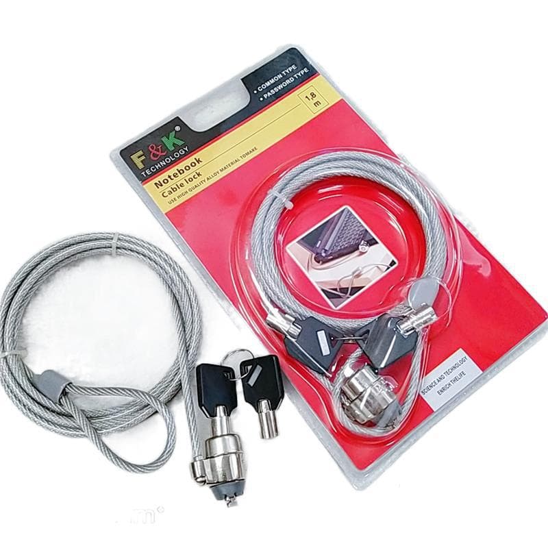 F&K New Generation 2 Laptop Lock with Odorless Thick Steel Wire Rope (1.8m) - Notebook Key Lock, Anti-theft Lock