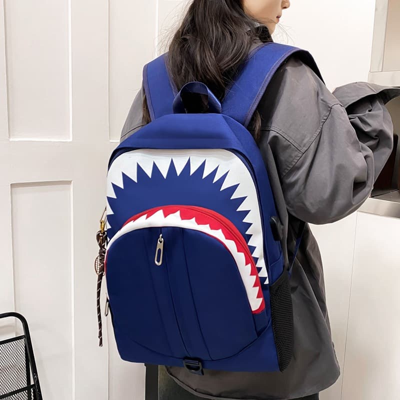 Casual Unique Shark Funny Ugly-Cute Backpack, Versatile Design, Large Capacity Travel Bag with Glow-in-the-Dark Feature for Students