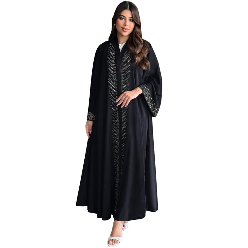 MQ251 2026 Summer Cross-Border Fashion Temperament Rhinestone Black Long Dress Cardigan Modest Women's Loose Long Dress