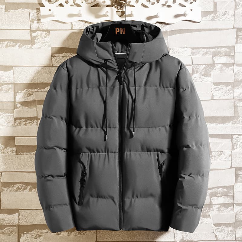 Trendy Short Men's Cotton Jacket Winter Coat Korean Style Polyester Fiber Fill Hooded Thickened Pure Color Casual Fashion