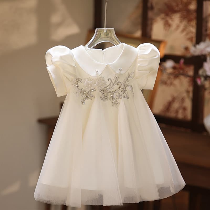 Girls Dress Elegant 2026 New Birthday Princess Dress First Birthday Baby Girl Tutu Dress Niche Champagne