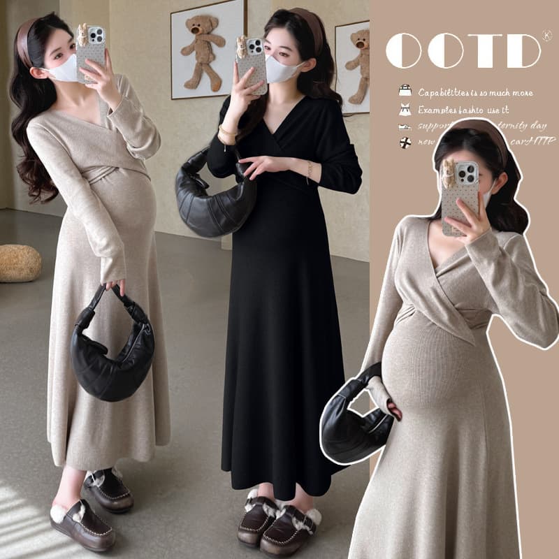2025 Autumn/Winter New Arrival Korean Style Fashion Elegant Slimming Thickened Core-Spun Yarn Long Dress