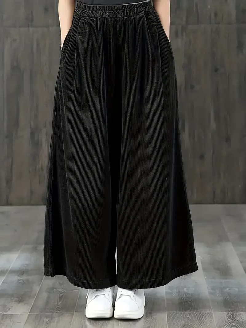 2025 New Autumn/Winter Corduroy High-Waist Wide-Leg Pants Women Loose Straight Drawstring Casual Long Pants Cross-Border Bestseller