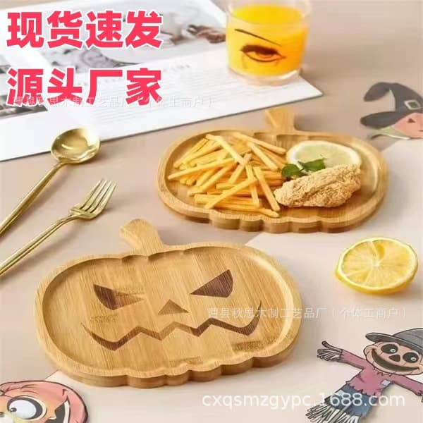 In Stock Halloween Tray Wooden Pumpkin Tray Ghost Tray Fruit Snack Serving Tray Wooden Cake Plate