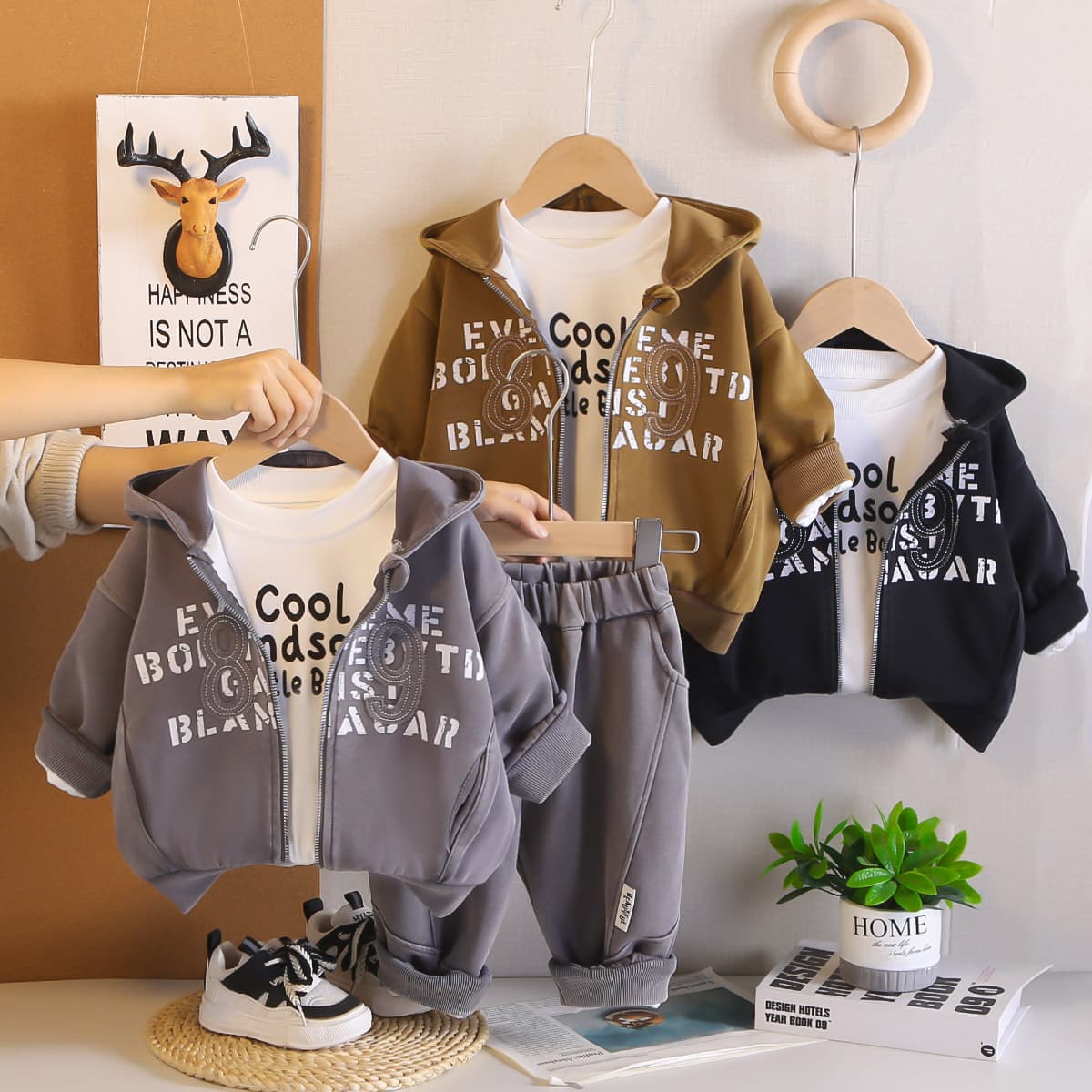 Boys' Autumn Clothes Set 2026 New Handsome Baby Autumn Hooded Long-Sleeved Three-piece Set Children's Spring and Autumn Clothes