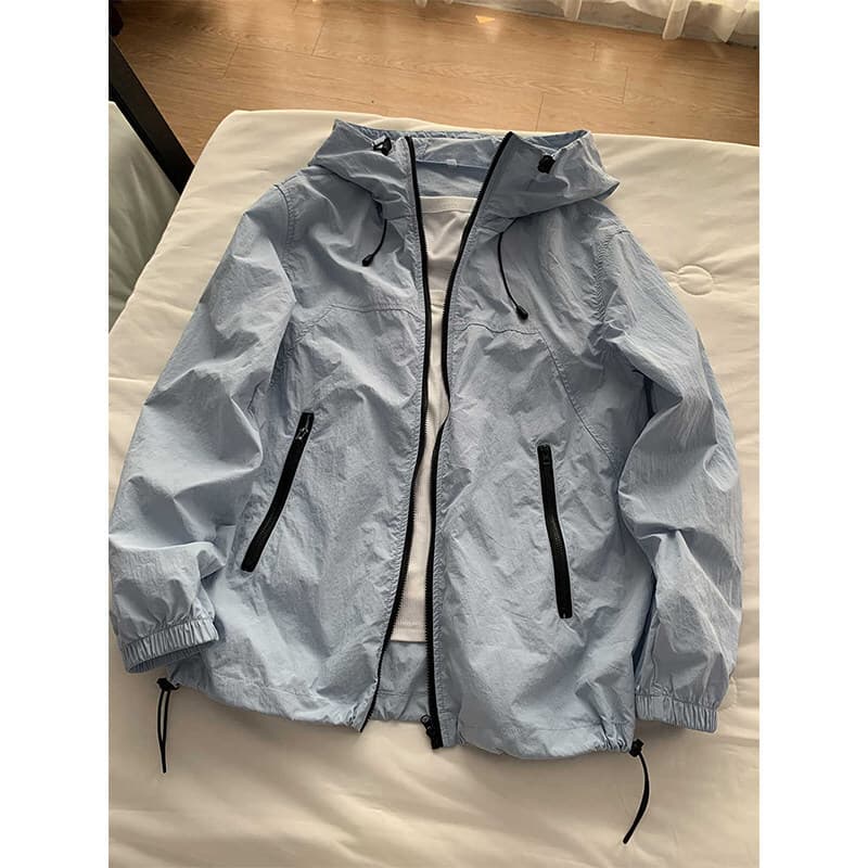 UPF50+ Moonlight Blue Hooded Sun Protection Jacket for Men and Women, Summer Thin Quick-Dry Waterproof Outdoor Cycling Coat