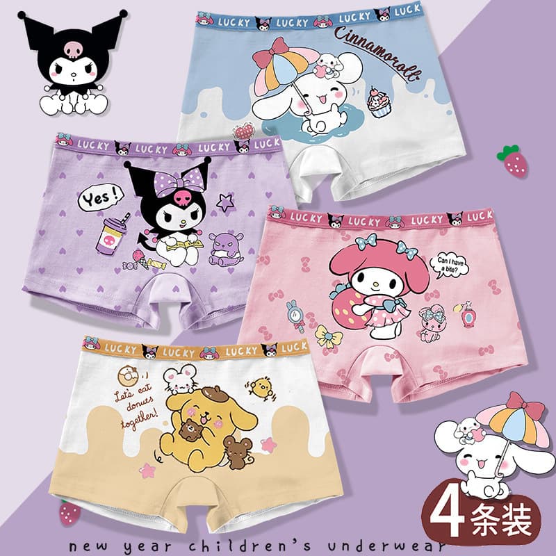 Kuromi Girls Underwear 100% Cotton Kids Boxer Briefs Full Cotton Antibacterial Baby Girls Shorts for Older Children