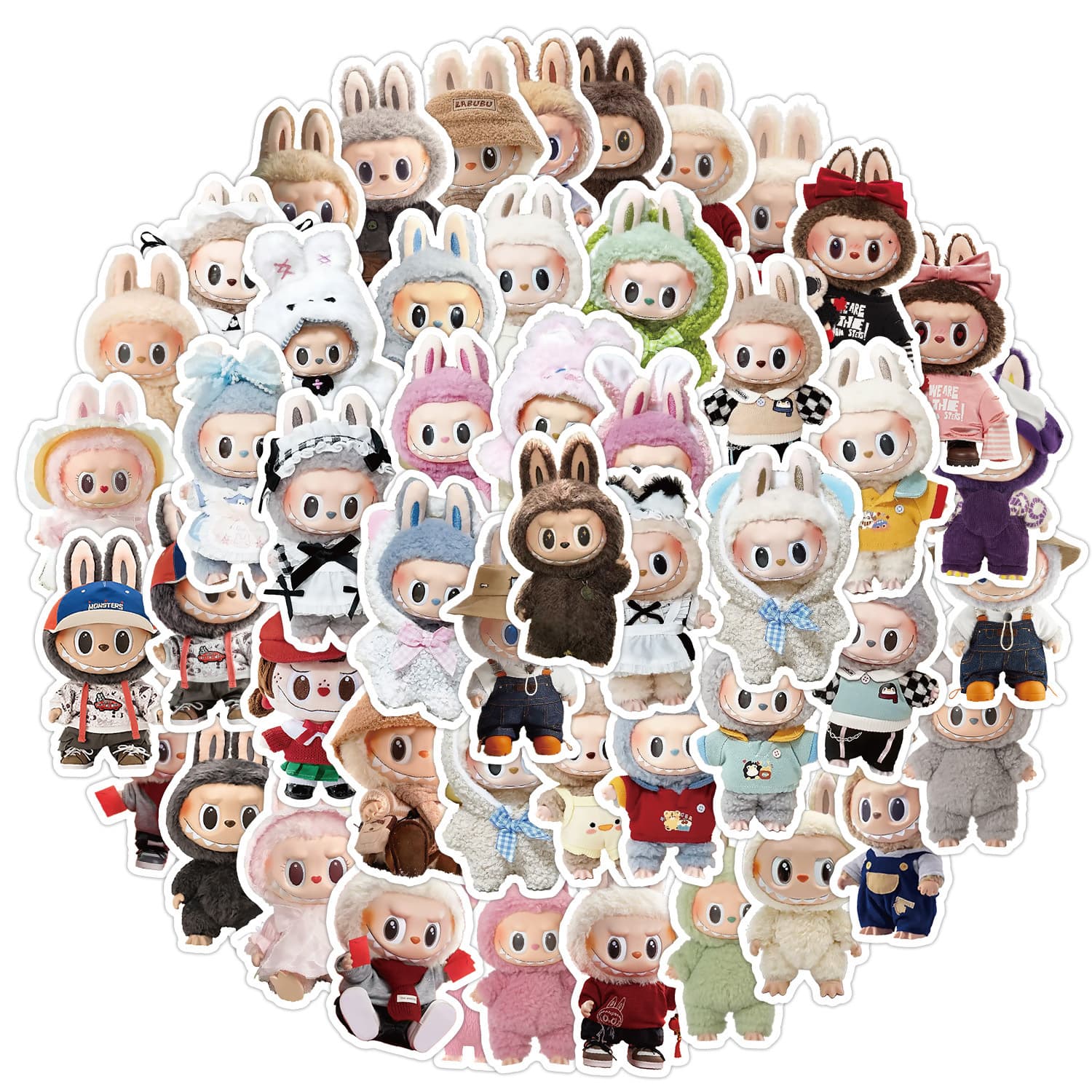 50 Adorable Labubu Doll Cartoon Stickers for Computers, Stationery, and Luggage