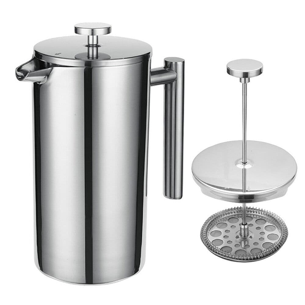 Double Layer Outdoor Hand-Poured Coffee Stainless Steel French Press Pot Tea Brewing Pot Modern Minimalist Style French Press Coffee Pot