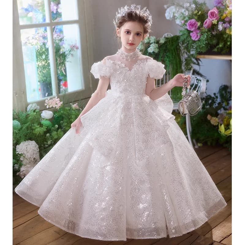 Girls' Evening Gown Princess Dress New Style Children's Host Piano Performance Outfit Older Kids Birthday Wedding Dress Tulle
