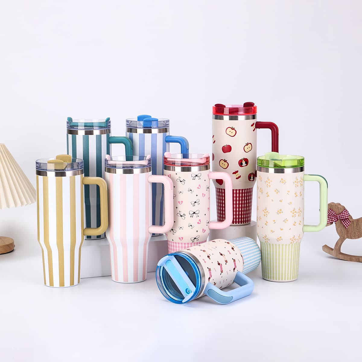 New Second Generation 40oz Striped Car Cup 304 Stainless Steel Vacuum Insulated Cup Car Portable Cold Ice Cup