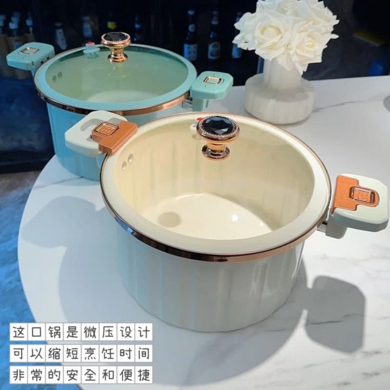 New Non-Stick Roman Pot Micro-Pressure Cooker Multi-Functional Thickened Large Capacity Double-Ear Soup Pot Ceramic Crystal Enamel Micro-Pressure Cooker