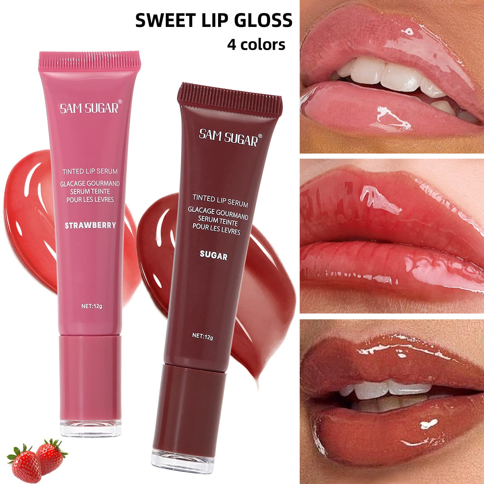 Cross-Border Sam Sugar Hydrating Liquid Lip Gloss Essence Moisturizing Nude Lip Glaze Brightening Lip Lines Lip Gloss Lip Gloss