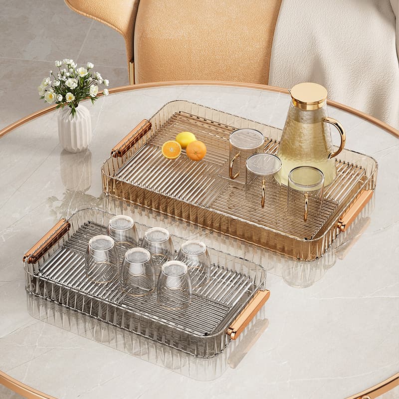 Light Luxury Home Living Room Drainage Tray Plastic Cup Holder Camping Picnic Transparent Tea Tray with Drainage Cup Drip Tray