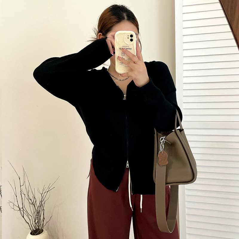 Plus Size Women's Hooded Double Zipper Jacket Top 2026 Spring Chunky Loose Knit Cardigan 21921