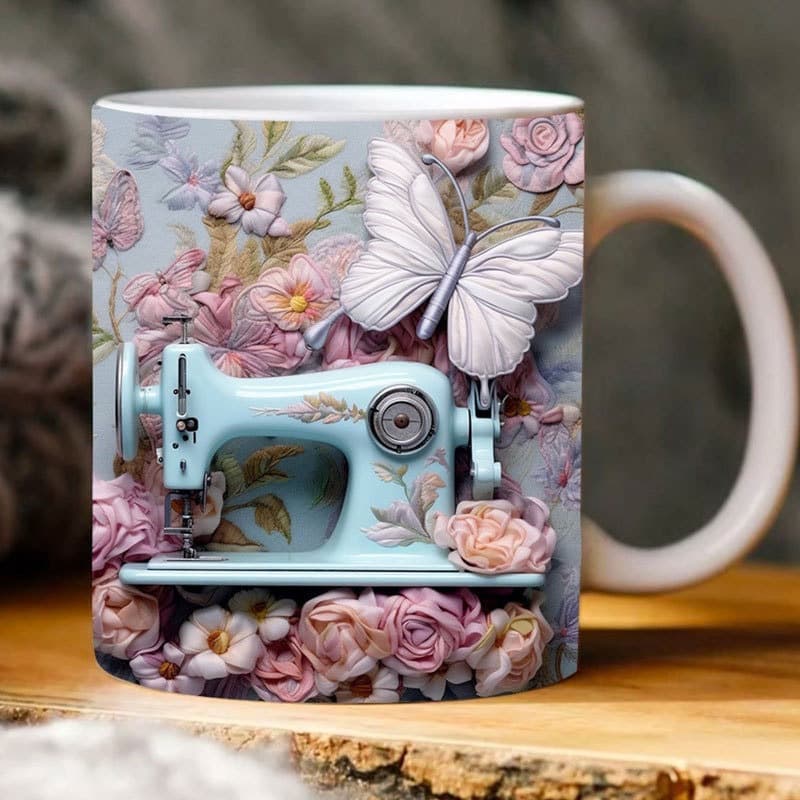 3D Sewing Machine Effect Mug Custom Cross-border Ceramic Mug with LOGO Space Creative White Ceramic Mug