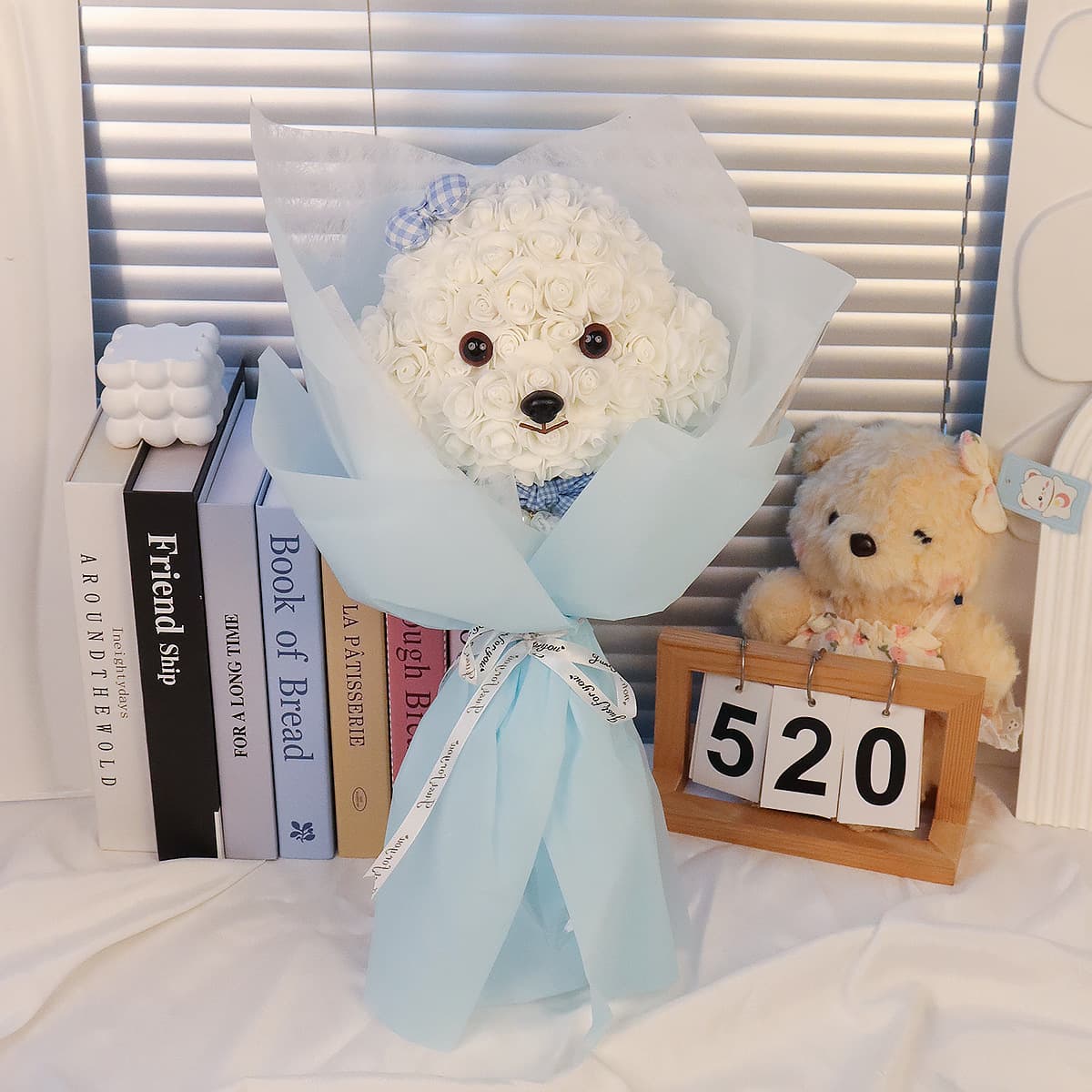 Preserved Flower Puppy Macaron Bouquet as a New Year’s Day Mother’s Day Gift for Girlfriends and Besties