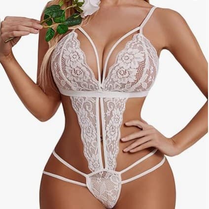 Women's Deep V Lace Bodysuit Lingerie Sleepwear