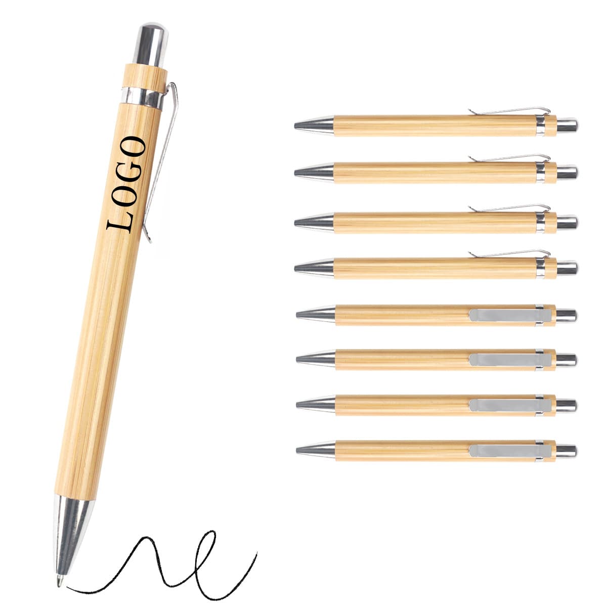 Eco-Friendly Dual-Refill Bamboo Pen with Metal Clip, Anti-Insect and Anti-Mold Bamboo Wood Ballpoint Pen Wholesale Promotional Pen