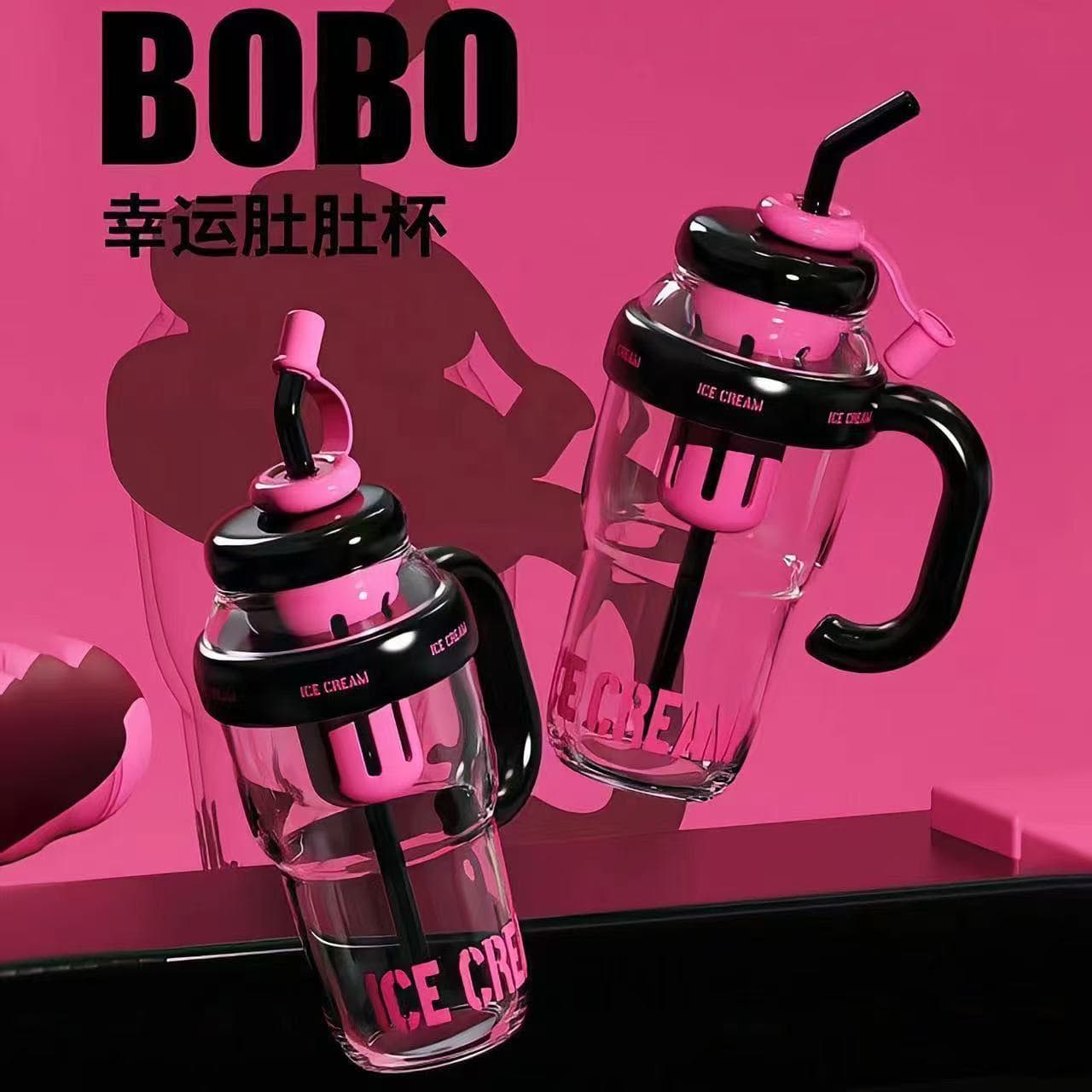 Good-looking, large-capacity plastic water cup, straw, belly cup, handle, female student spring and summer cup, panda carrying pot